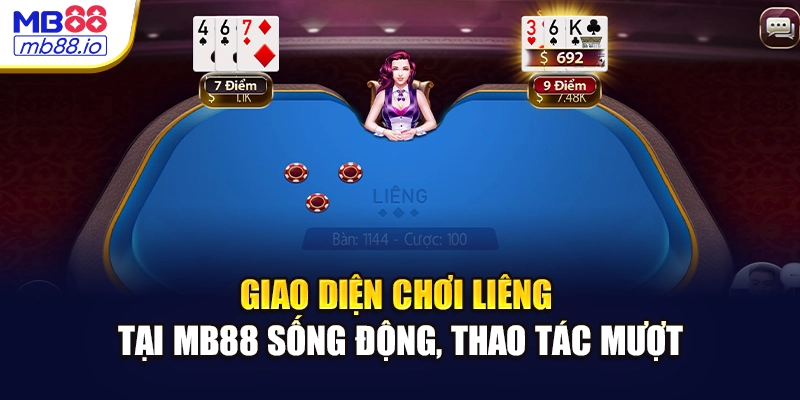 Giao diện chơi Liêng tại MB88 sống động, thao tác mượt